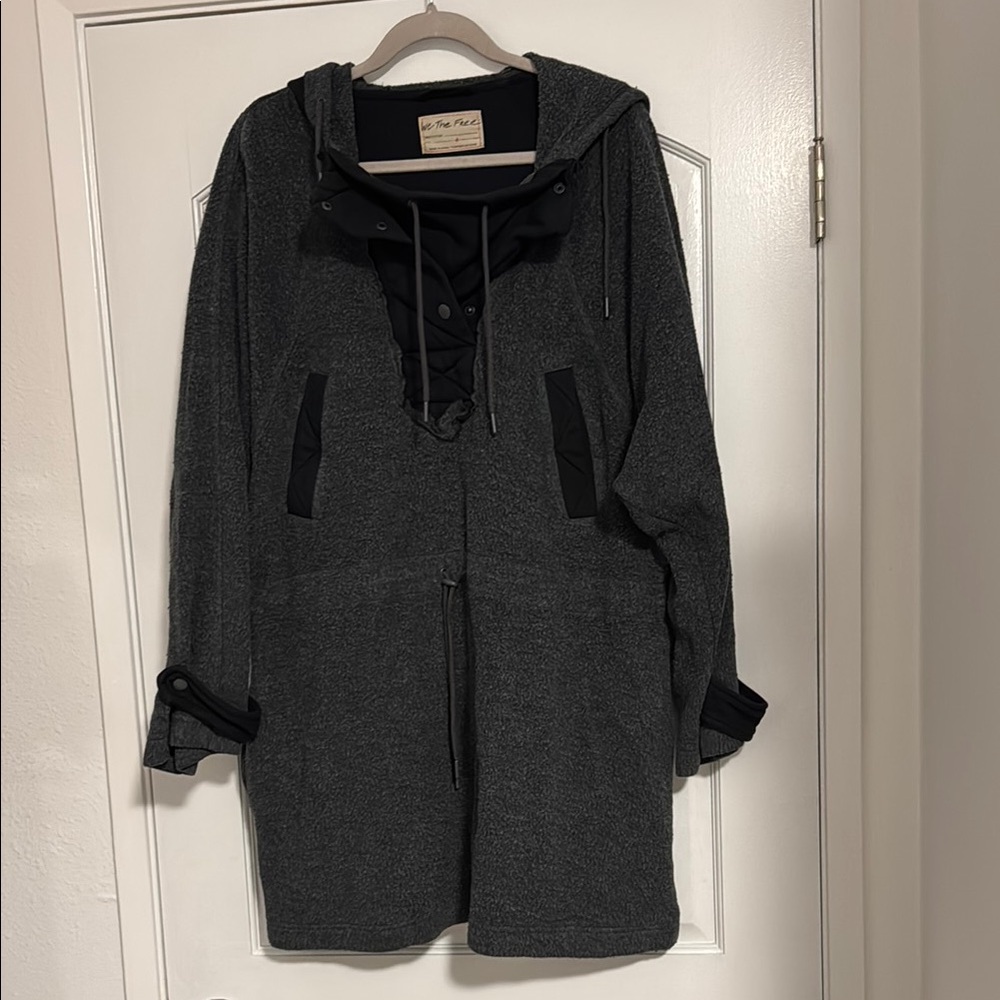 Free Prople Black Hooded Fleece Anarak